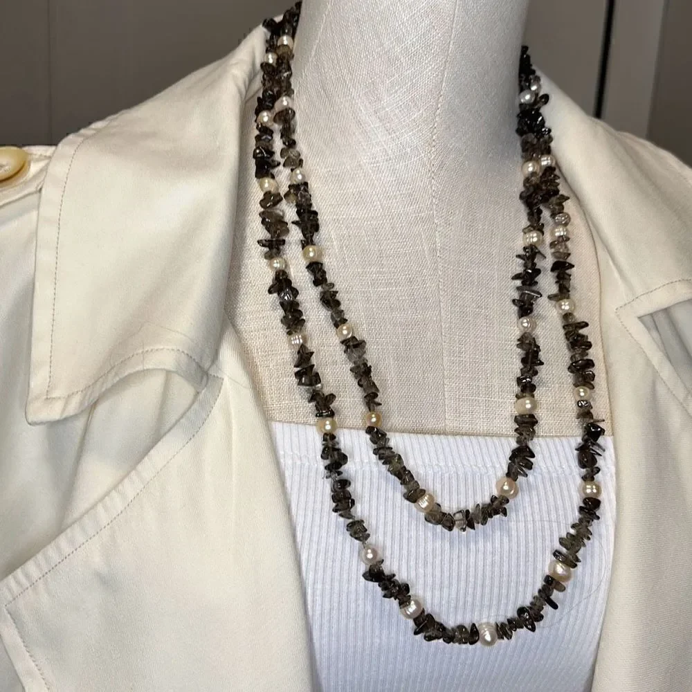 Single Layer Pink Pearl & Natural Stone Necklace-NWOT